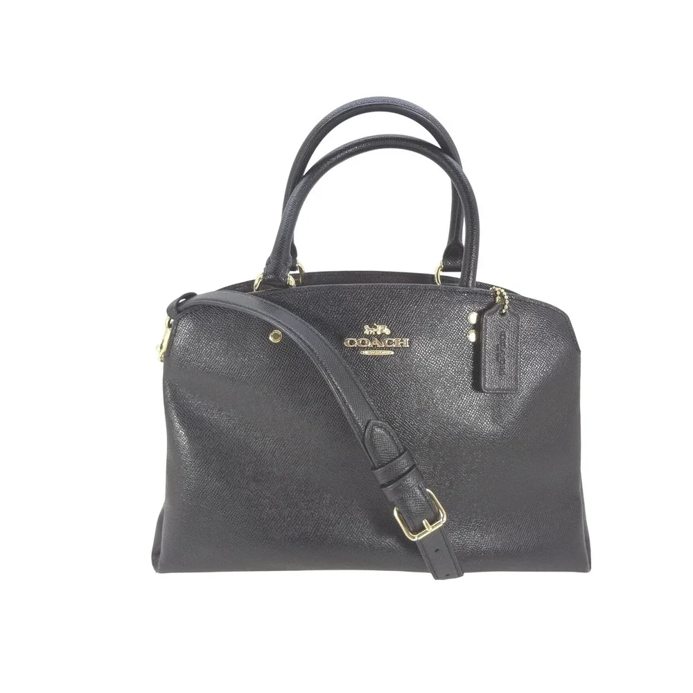 COACH Mini Lillie Carryall Handbag Crossbody Satchel Black Crossgrain‎ Leather